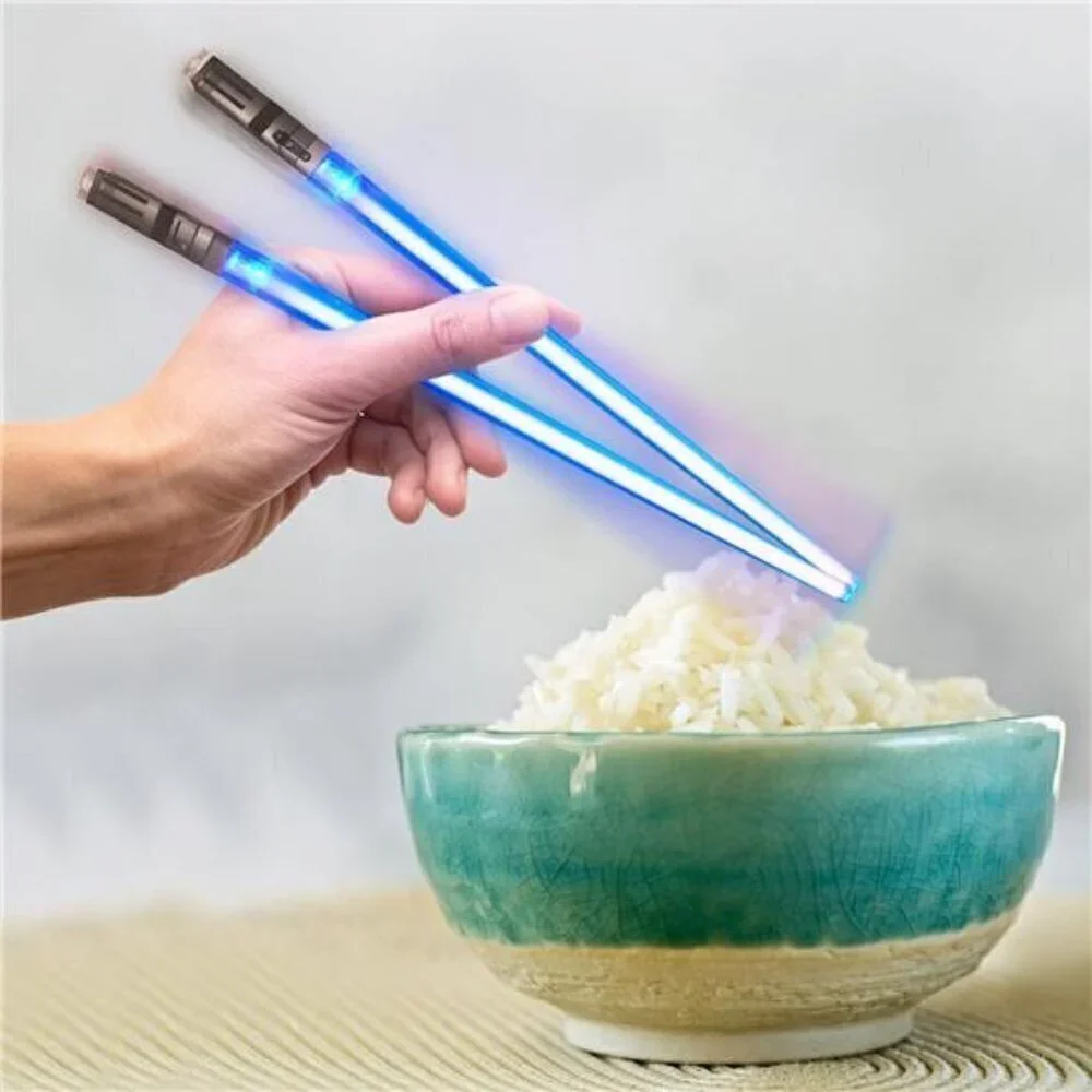 Light Sabert Chop Sticks LED Glowing Reusable Sushi Noodles Chinese Blue